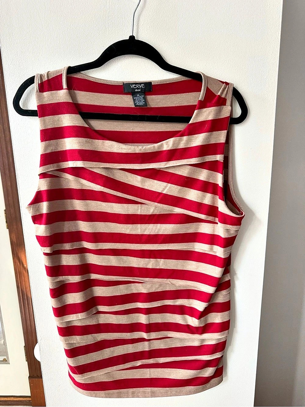 VERVE amié Striped Tank Top in Red & Beige Size XL